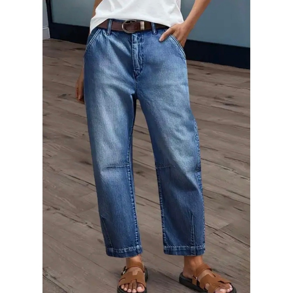Flamingals Wash Stitch Detail Mid Rise Barrel Leg Crop Jeans Size M 6/8 73199